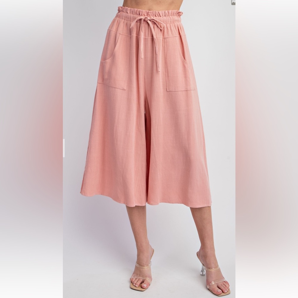 24 BOHO LINEN CROPPED PAPAERBAG PANTS - Picture 2 of 4